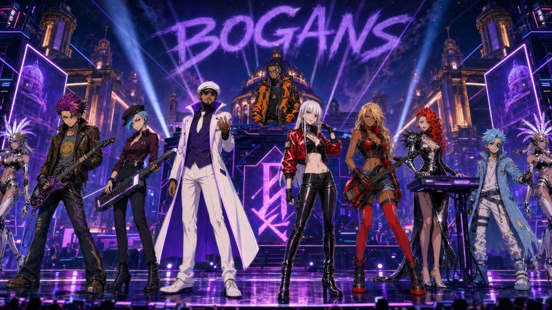 The Bogans full crew on stage